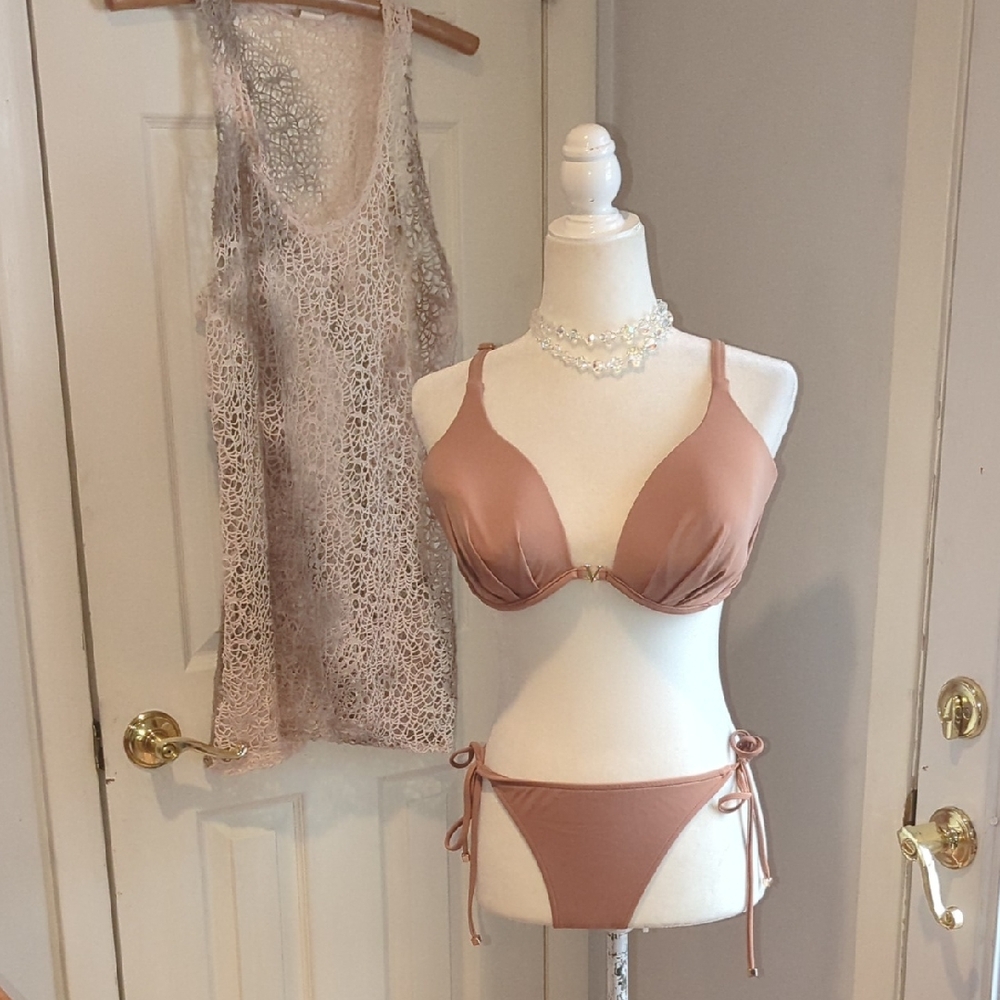 VENUS Nude Tie-Side Bikini Set With Gold Detail